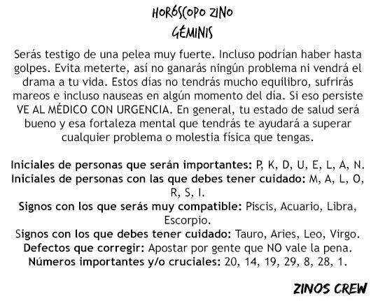 zinos__'s tweet photo. #HoróscopoZino #Géminis
Parte I &amp; II https://t.co/YrEEpgGmm2