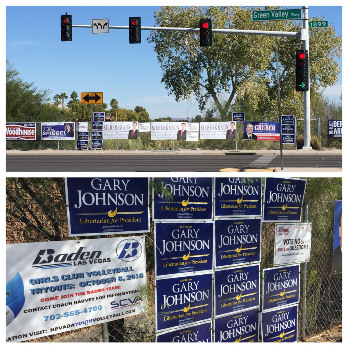 NickTheRichard's tweet image. Signs for @GovGaryJohnson in #Henderson #Nevada today. @lpnevada @LPNational #Election2016 #LiveFree #libertarian