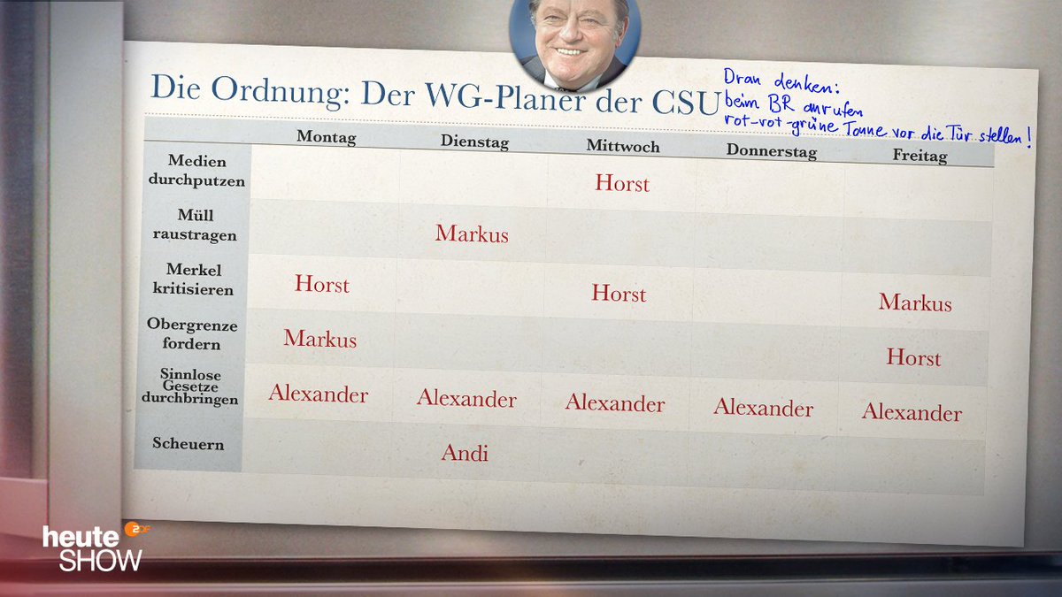 heuteshow's tweet photo. Das neue Grundsatzprogramm der #CSU auf einen Blick
#dieOrdnung #csuPT2016 https://t.co/mq4PGWk7Mq