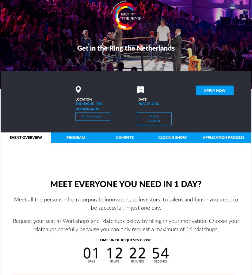 jurgenlive's tweet photo. And the Matchups are live! Over 50 corporates are waiting to speeddate with startups. Applications are still open for 36h 22min 54sec! #HTGT https://t.co/0pbnjqWLRk