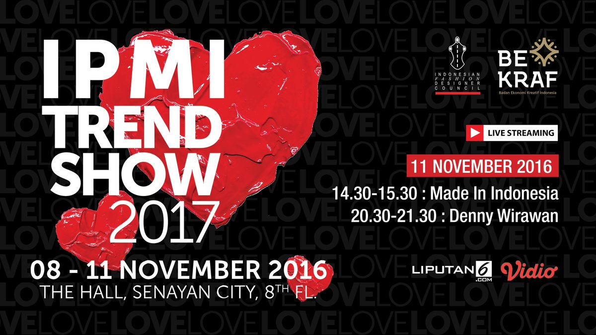 vidio's tweet photo. Now!! Saksikan Live Streaming #IPMITRENDSHOW2017 w/ Denny Wirawan.
Klik di sini https://t.co/caly9gk5Ix
#IPMI30 #IPMITRENDSHOW https://t.co/u2H92DXRjO