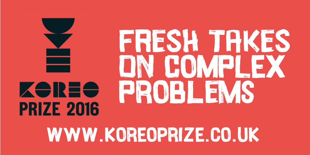 HelloKoreo's tweet photo. #KoreoPrize is open! It's your chance to bring fresh perspectives on complex problems in the UK. Check out https://t.co/MSKXMtHA3d https://t.co/wXHneb9xwp