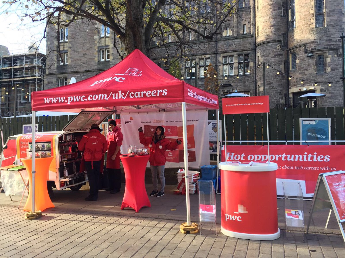 pwc_morton's tweet photo. Come see @PwC_UK_Careers @EdinburghUni today to talk about careers in Tech. We're outside Teviot until 3pm. #analyticsmeanbusiness https://t.co/ZYZhqx8lkq