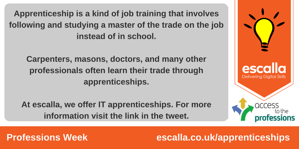escallaship's tweet photo. Q1: What is an apprenticeship? #ProfessionsWeek (https://t.co/VrHllEkX2s) https://t.co/VFoumlvX5W