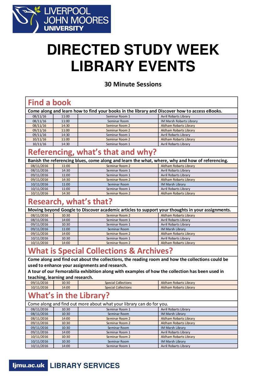 LJMUlibrary's tweet image. DIRECTED STUDY WEEK in the Library. Have a look at what's on offer