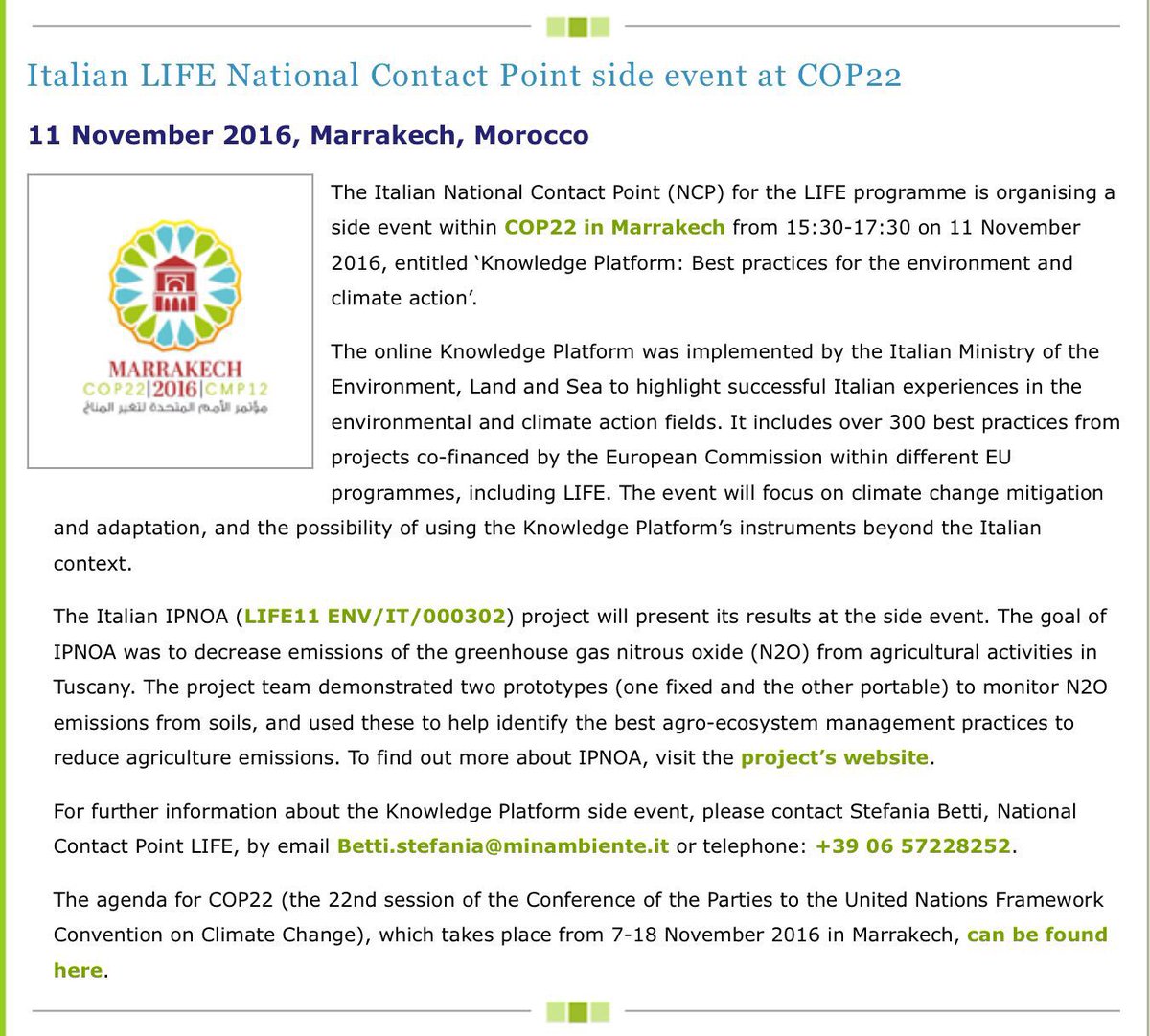 PDCminambiente's tweet photo. #COP22 11/11 the #KnowledgePlatform side event a dynamic web site to collect and sharing successful Italian experiences in #ClimateAction https://t.co/gZjN5f8LDs