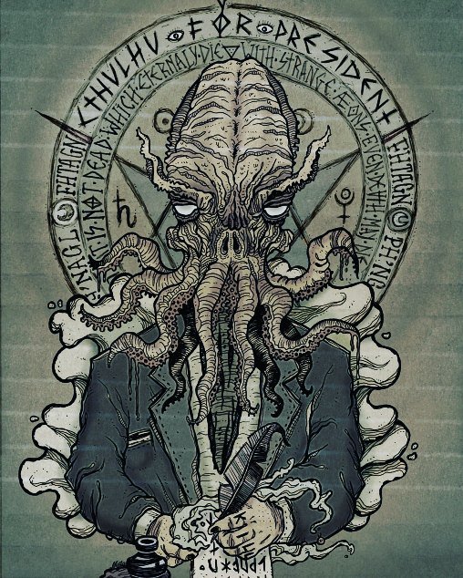 NoviembreNoc's tweet photo. "Cthulhu for President" a present by our friend and artist #AxierAnguiano. Do not hesitate #ReadyForCthulhu @cthulhu4america #Elections2016 https://t.co/co7Ff0bK2I