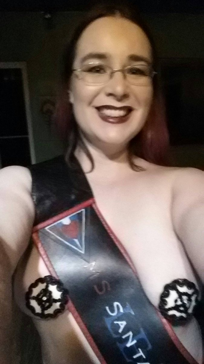 BondageLand's tweet photo. One more photo before I take off the sash for the night... #SCCLA #sash #leather #leathertitle #femdom #mistress #sexy #cleavage #pasties https://t.co/592dsVxOHj