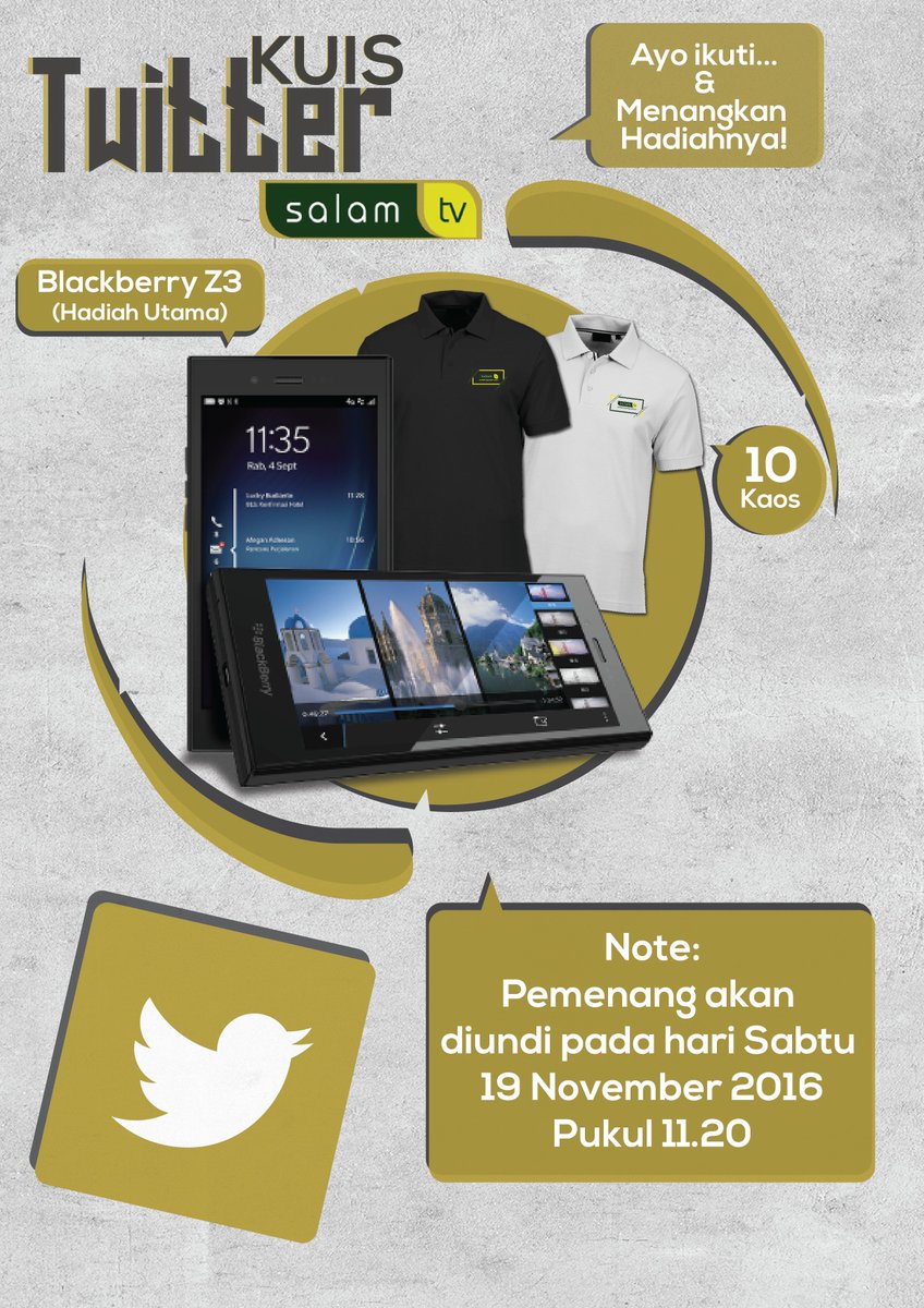 Salamtelevisi's tweet photo. @Salamtv_indo kuis twitter 7 - 19 November 2016. Peperangan yang di ikuti Rasullah 
Soal: https://t.co/6F64Il5v6S
Syarat &amp;ketentuan berlaku. https://t.co/GyUz60rj47