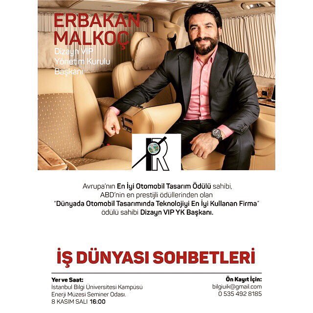 Yönetim Kurulu Başkanımız Sn.Erbakan MALKOÇ, 8 Kasım Salı 16:00'da İstanbul Bilgi Üniversitesinde. @ERBAKANDZYNVIP