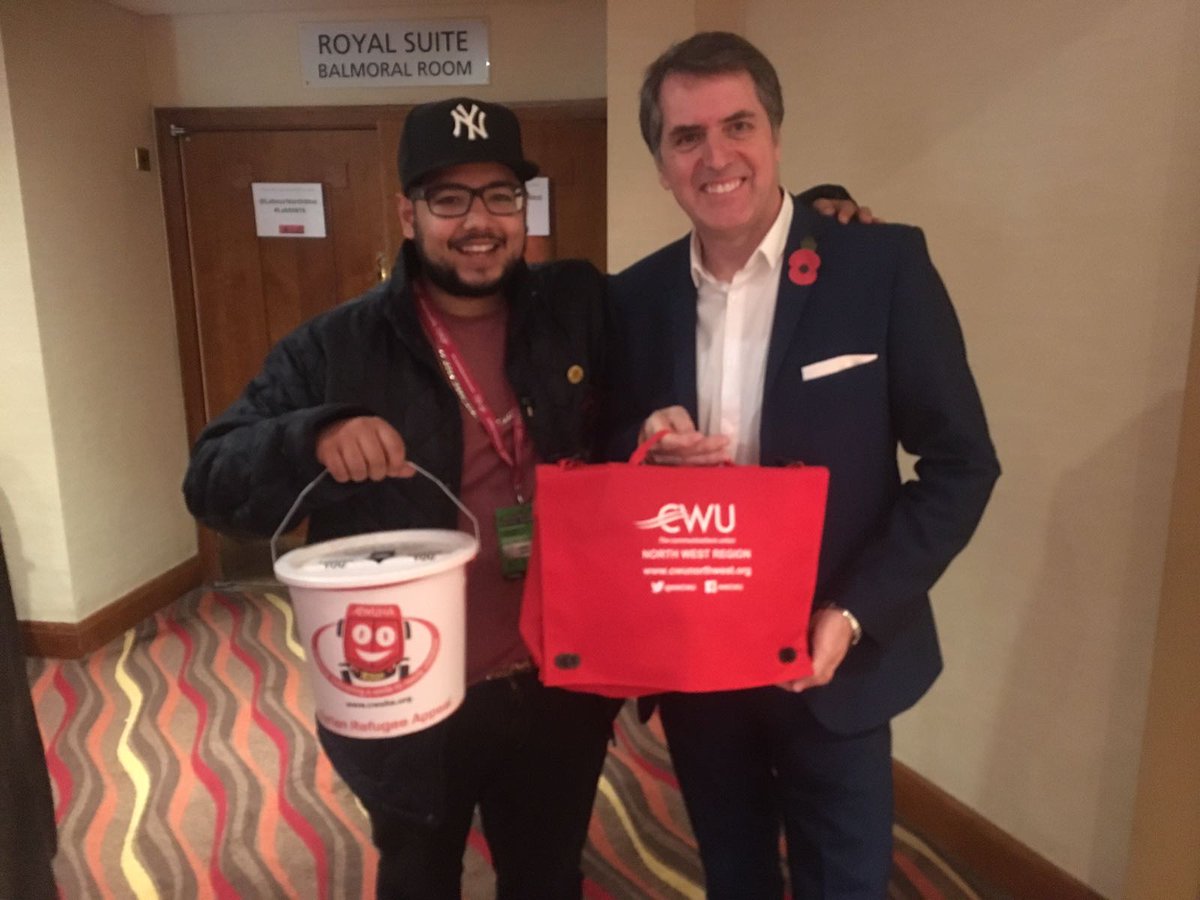 NWCWU's tweet photo. Thanks @stevemetromayor for all your support at #LABNW16 pic here with #TheCWU NW Chair @Think_Become @CWUnews https://t.co/yO8hL2YjAf