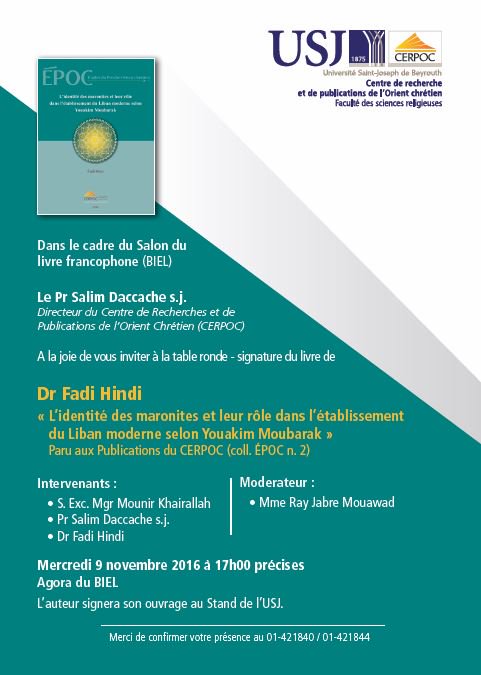USJLiban's tweet photo. Table ronde et signature du livre de Dr Fadi Hindi #CERPOC #FSR le 9 nov à 17h au #SalonDuLivre - Agora #BIEL #StandUSJ. https://t.co/8heNdJMJuI