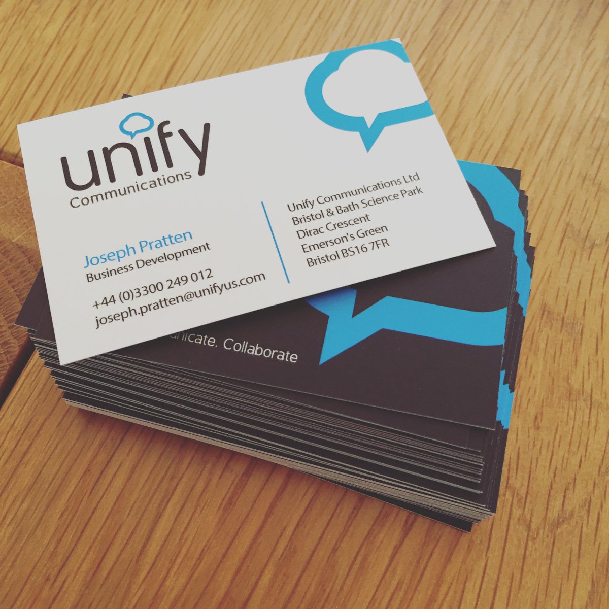 JoeUnify's tweet image. Cards at the ready! one day to go #EngageSummit. Stop by stand 9 for a chance to win one of these awesome business cards. @UnifyComm #CX