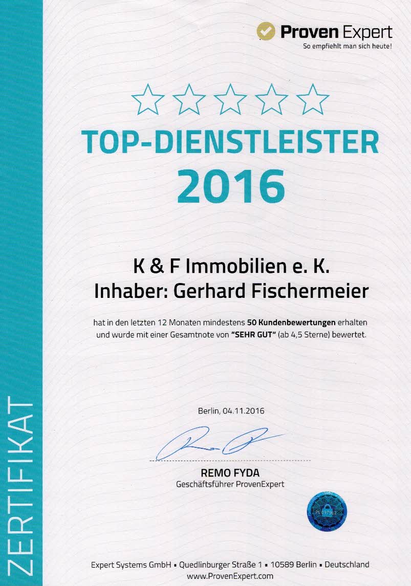 KundFImmobilien's tweet photo. Per Post erhielt ich soeben die Auszeichnung "TOP-DIENSTLEISTER 2016" vom Kundenbewertungsportal "Proven Expert". Danke
#ProvenExpertSticker https://t.co/o9SKRnAFcc