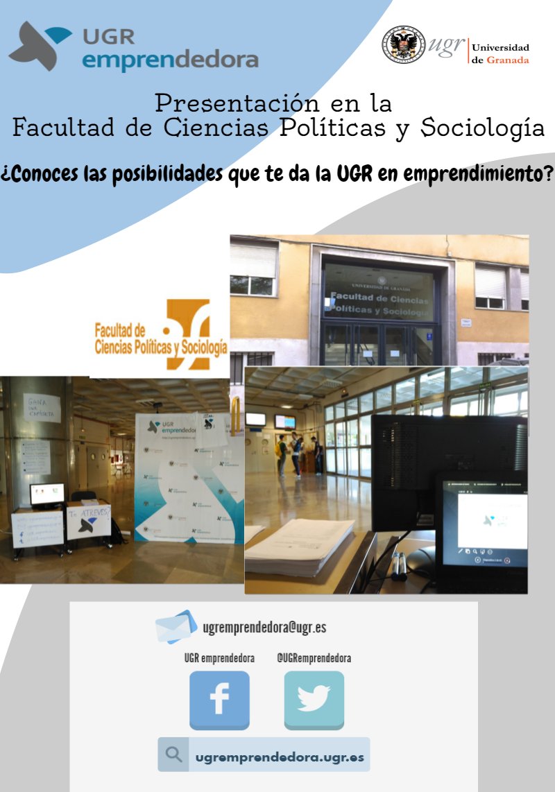 UGRemprendedora's tweet photo. Hoy estaremos en @polisocioUGR hasta las 14.00h 😉 ¡Pasaros a informaros de todas las actividades de emprendimiento de la UGR! 👏 https://t.co/4vnvoi1M2G
