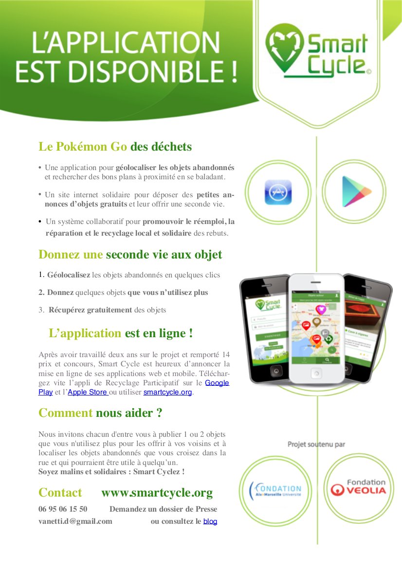 smart_cycle's tweet image. Ca y est, l'appli de recyclage participatif Smart Cycle est dispo sur l'App Store iOs.

Dossier de Presse tout chaud buff.ly/2fslLEZ