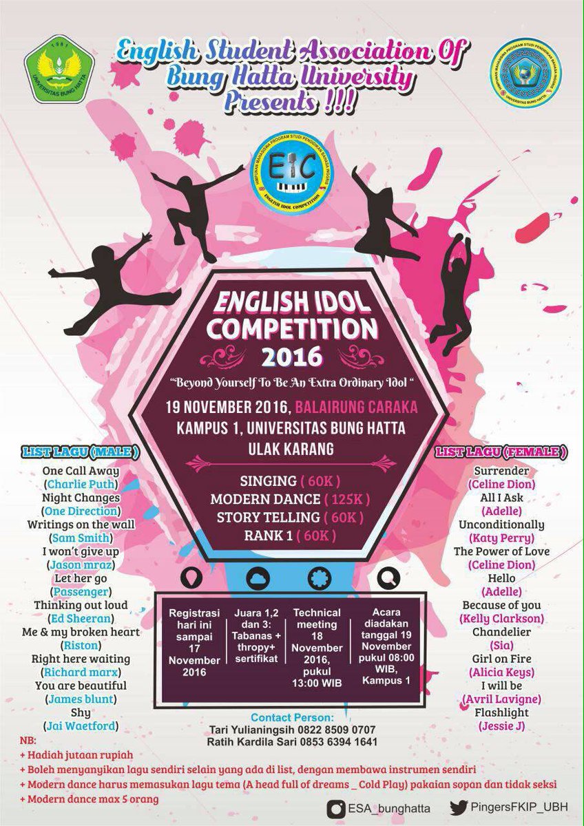 StarRadioPDG's tweet photo. Starlovers,yg pengen ikutan English Idol Competition di Universitas Bung hatta 19 November 2016 contact Tari  082285090707 @PingersFKIP_UBH https://t.co/q93ZMVtTFu