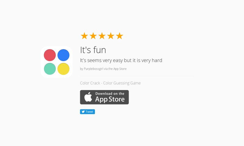 ColorCrack's tweet image. 5 Star Review: "It's fun: It's seems very easy but it is very hard" launchkit.io/reviews/PYPvx-…