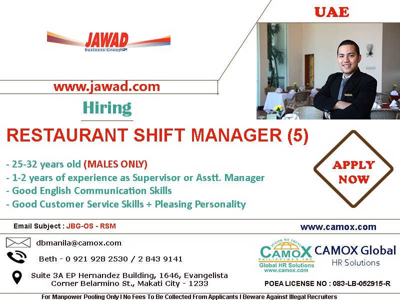 camoxph's tweet photo. 5 #MALES for #DUBAI #UAE #RSM

Interview Dates - 21 &amp; 22 Nov #MANILA
23 Nov #CEBU

Email: dbmanila@camox.com
Email: dbcebu@camox.com

#camox https://t.co/8LZ0IsXo3U