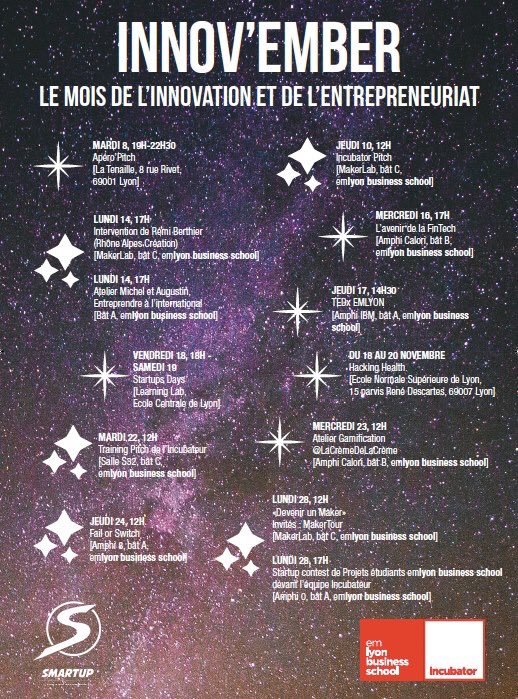 C'est parti pour l'#innovember! Le programme complet, qui commence avec l'Apéro Pitch demain soir à La Tenaille 19h!