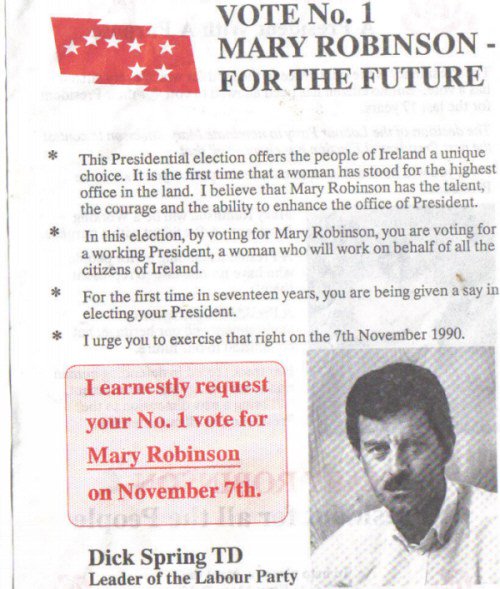 electionlit's tweet photo. #OnThisDay 1990 we voted in Mary Robinson as President https://t.co/HP0SrhW46X