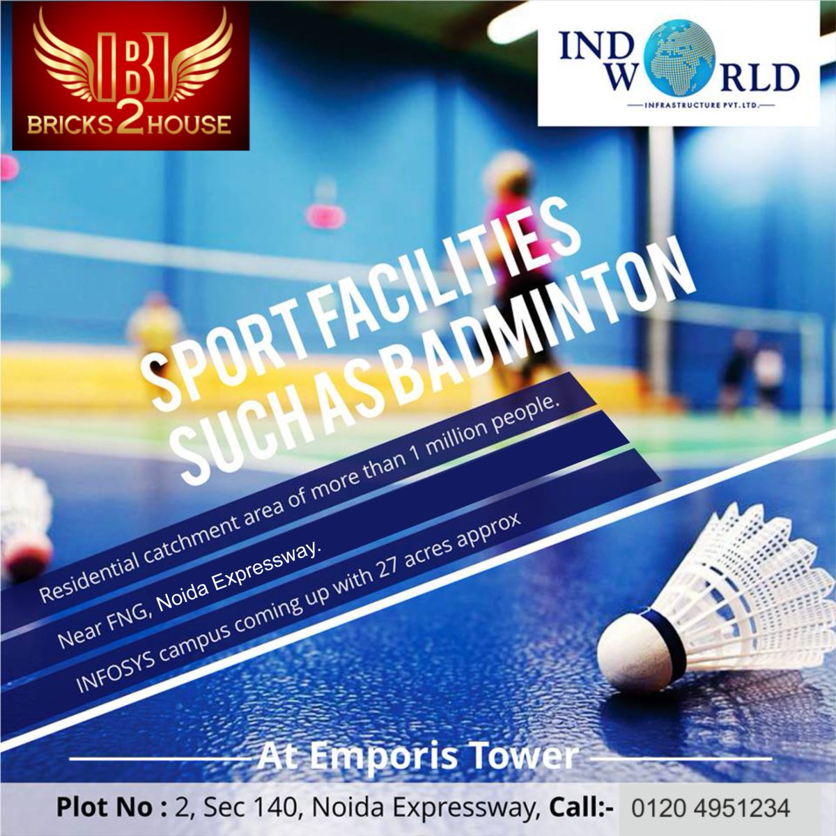 Bricks2house On Twitter Sports Facilities Such As Badminton Residential Catchment Area Of More Than 1 Milloin People Near Fng Noidaexpressway Infosys Capmus Https T Co Jr0mdsujw9