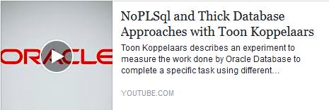 OracleDatabase's tweet image. #ICYMI NoPLSql and Thick Database Approaches by @ToonKoppelaars #ThickDB youtube.com/watch?v=8jiJDf…
