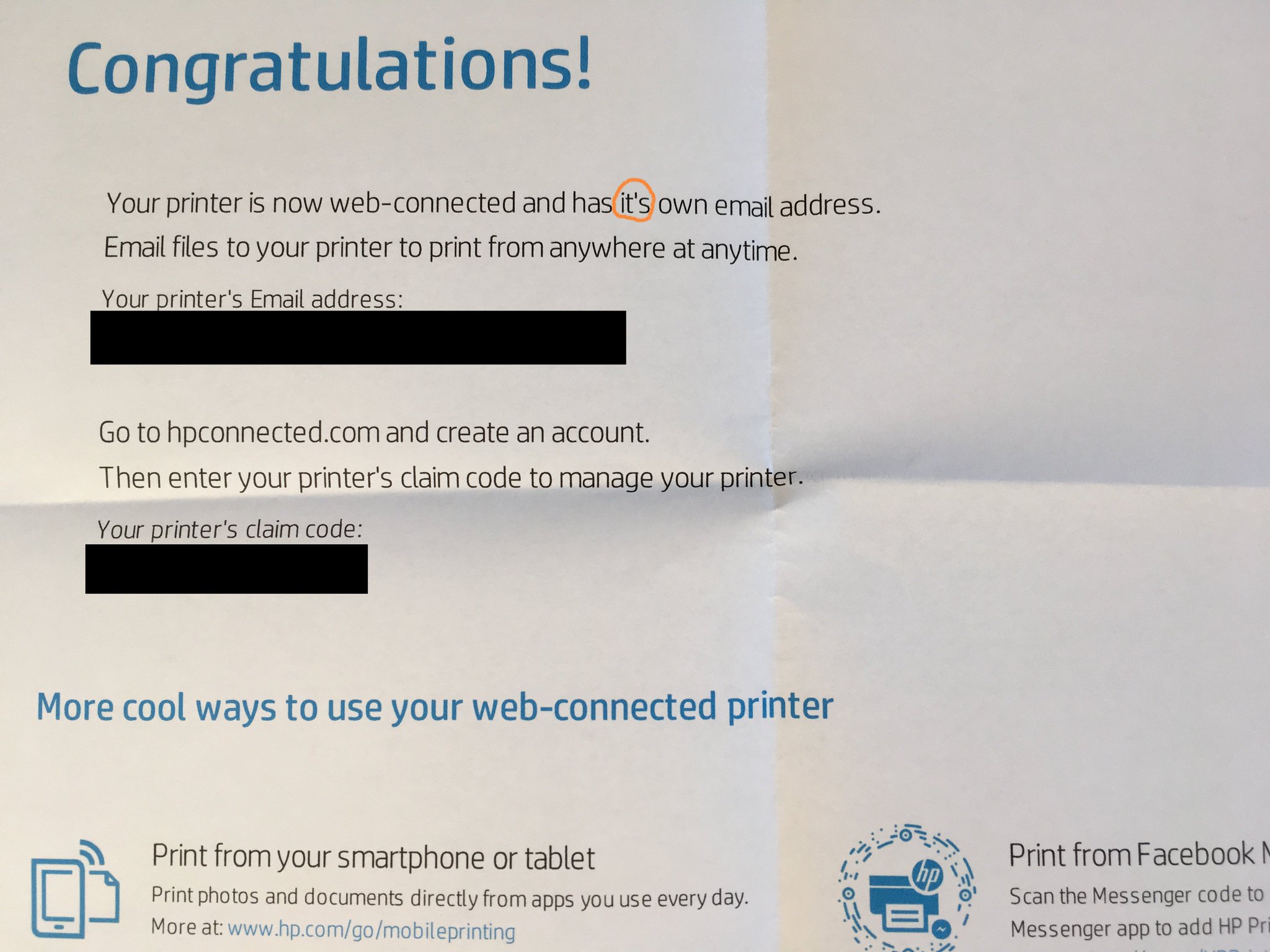 how to get hp printer claim code