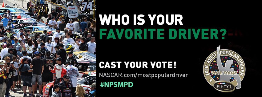 NASCARFLAGGER's tweet photo. Vote for your Most Popular @NASCAR @Pintysfoods Series Driver #CastYourVote #NPSMPD https://t.co/yak0XQRIAn #NASCAR #NPS https://t.co/XdjDE0ighA