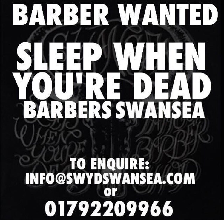 **Barber Wanted** join the <a href="/swydswansea/">S.W.Y.D.✂️SWANSEA</a> team!!!! ✂️✂️✂️