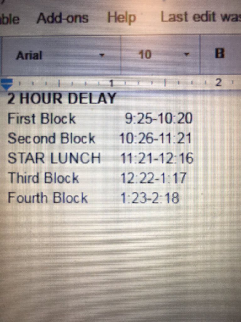 Two hour late start for students tomorrow 11/8/16. Schedule ⬇️⬇️