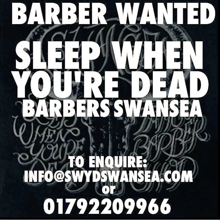 We are looking for an experienced barber for our Swansea team. Fancy it? Know of anyone? Get in touch!!
