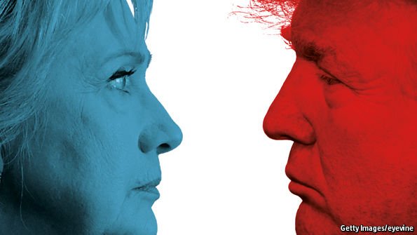 TheEconomist's tweet photo. Tired of hearing about e-mails and groping? Read our policy briefs on Trump and Clinton https://t.co/XAqkgijU2w https://t.co/mO7qTwWRNK