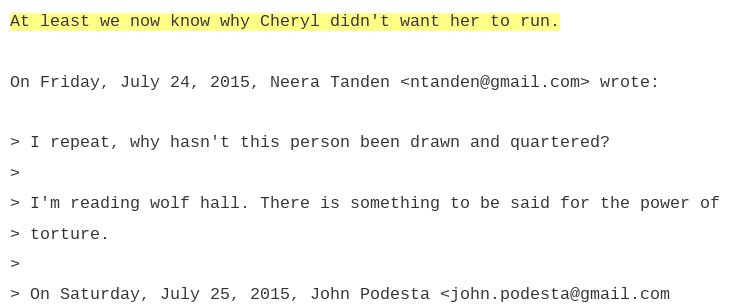 Podesta: Clinton top aid &amp; Chief of Staff at State, Cheryl Mills, was against Clinton running for president wikileaks.org/podesta-emails…