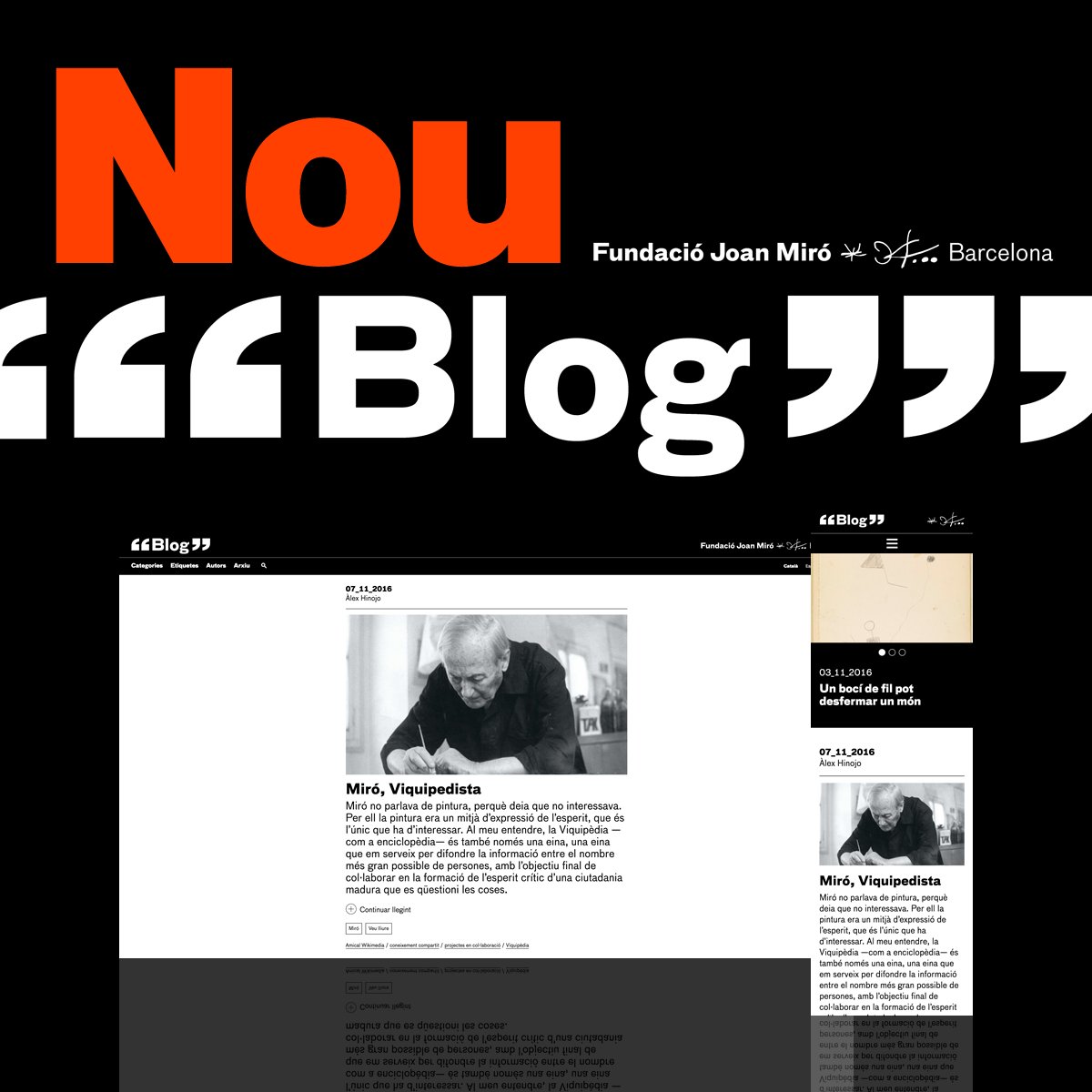 canantaviana's tweet image. La @fundaciomiro ha estrenat bloc &amp;gt; fmirobcn.org/blog/ N&apos;hem fet la maquetació i la programació. #projecteweb