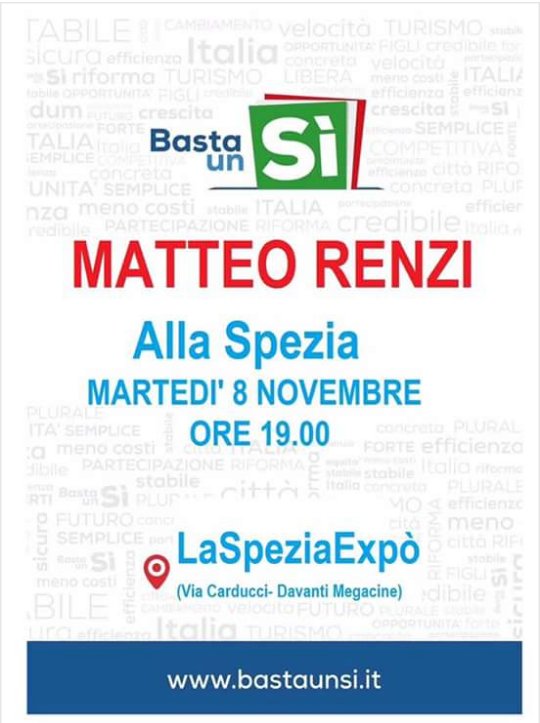 sarzanapartitod's tweet photo. Domani con il presidente #Renzi a #Spezia @bastaunsi ore 19 a #SpeziaExpo'! https://t.co/7cliWPhUpA