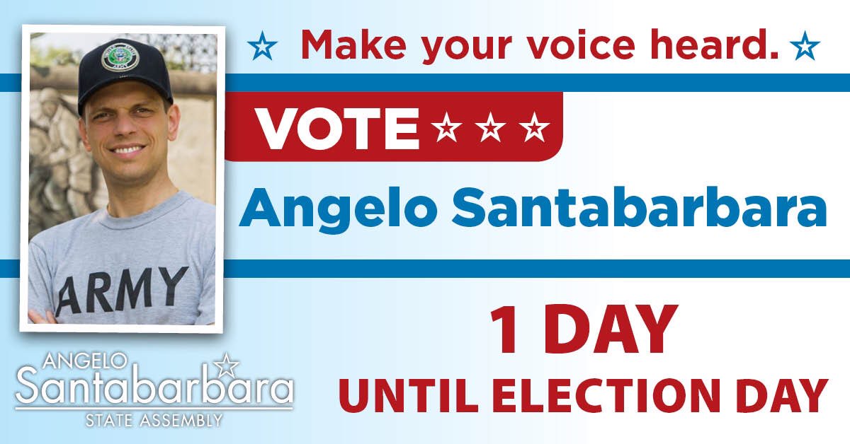 Angelo4Assembly's tweet photo. Tomorrow is Election Day! I humbly ask for your vote. I’ve lived here my whole life – this is your home and it's my home too. https://t.co/0VrhwyZgQG