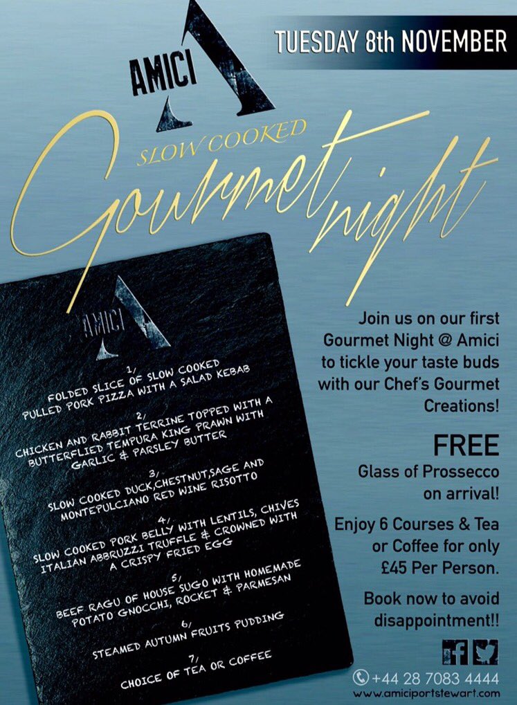 Still available spaces for our Gourmet Evening tomorrow! 
Don't miss your chance! #Portstewart #NorthCoast #FoodNetwork #Foodie #SlowCooked