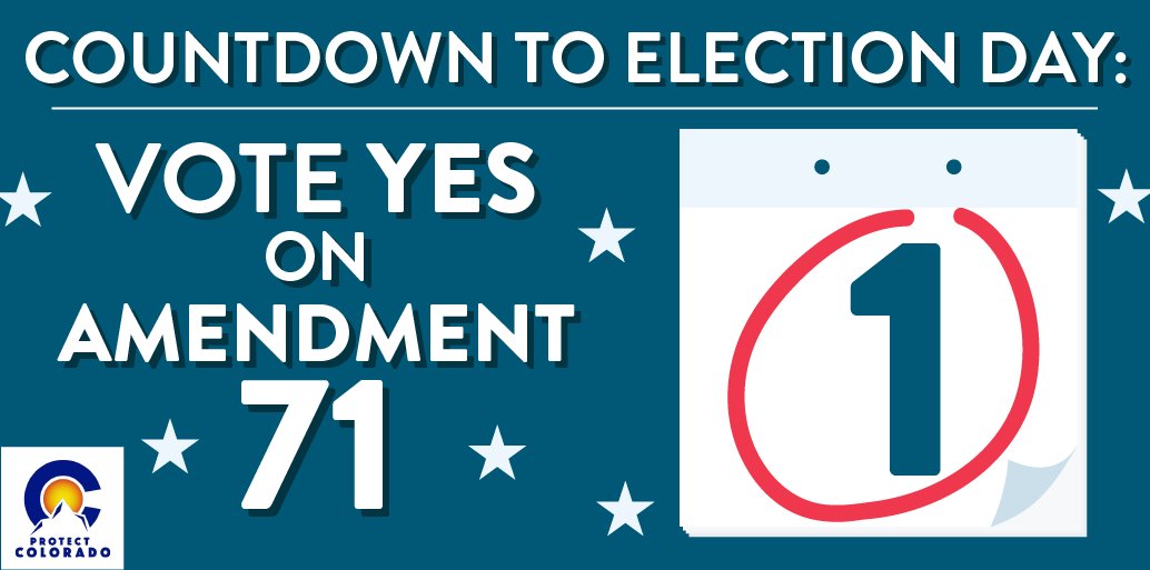ProtectCO's tweet photo. CO’s Constitution is one of the easiest to amend. Cast your vote for #Amendment71 tomorrow to protect our way of life. https://t.co/5HeDlYROFI