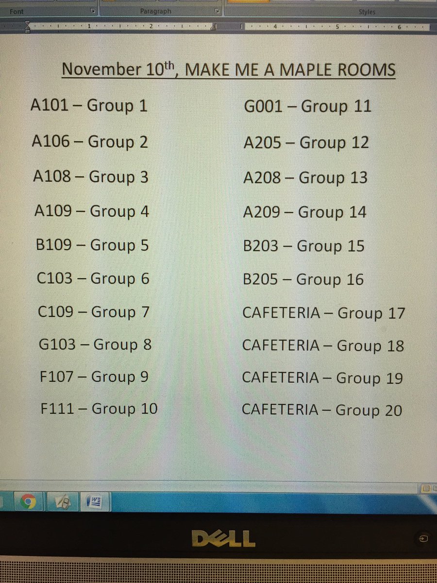 MakeMeAMaple's tweet photo. Here the room assignments for Thursday!! The groups left in the candy drive are 2, 3, 8, 11 and 19!! https://t.co/3mku6vEfC8