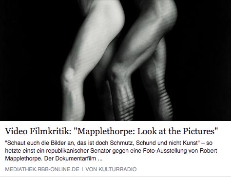 "Man versteht durch den Film besser das Konzept von Robert Mapplethorpe." Filmbesprechung des @Kulturradio_rbb mediathek.rbb-online.de/radio/Kulturra…