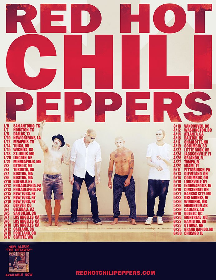Red Hot Chili Peppers are pleased to announce additional dates to the 2017 North American tour! Details: redhotchilipeppers.com/blog/news/4356… #TheGetaway