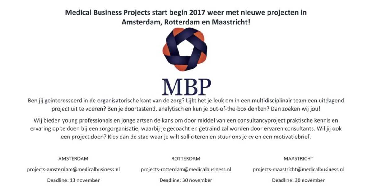 Solliciteer voor Medical Business Projects en start in 2017 een uitdagend project in de zorg nnc.io/I0K