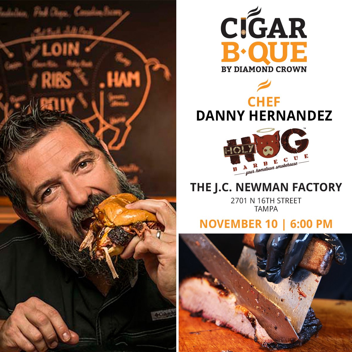 #CigarBQue #Tampa featured chef: Danny Hernandez of <a href="/HolyHogBBQ/">Holy Hog Barbecue</a> - Tix info: bit.ly/2faElGo #tampafoodies #tampaevents