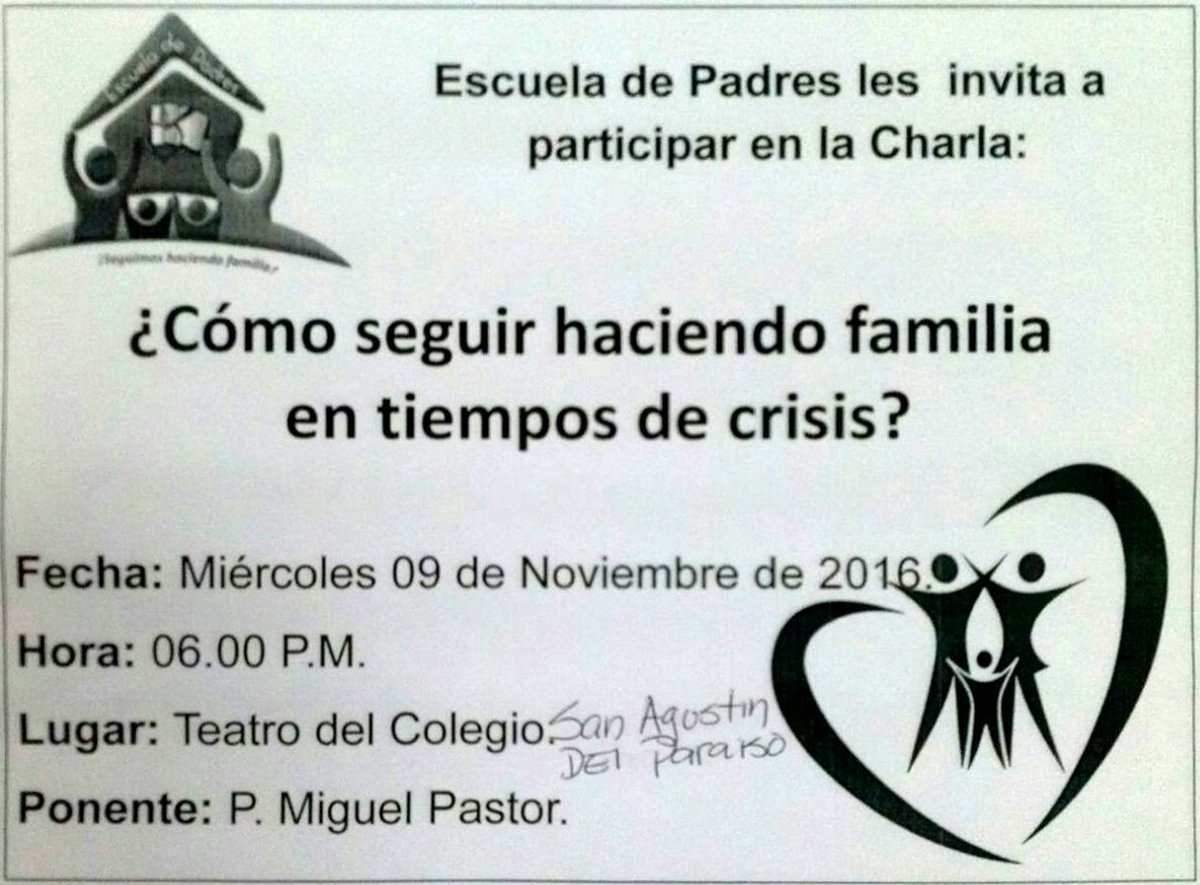 La Escuela de Padres del Colegio San Agustín te invita a la charla ¿Cómo seguir haciendo familia en tiempos de crisis?