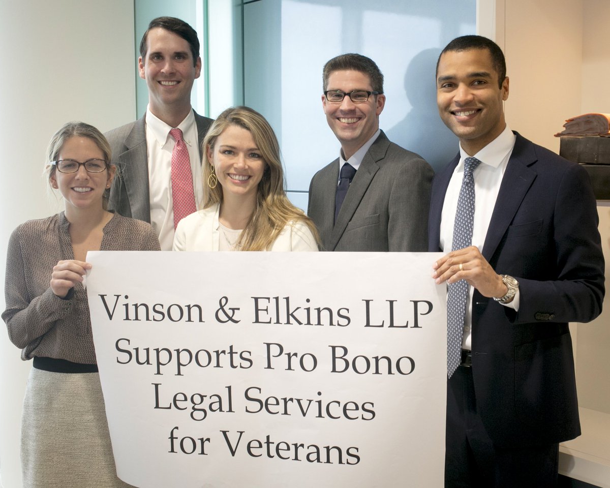 thehba's tweet photo. Thank you, Vinson & Elkins LLP, for supporting pro bono legal services for veterans! #TVLaw #ABAServingVeterans https://t.co/ycRhDFNaPG