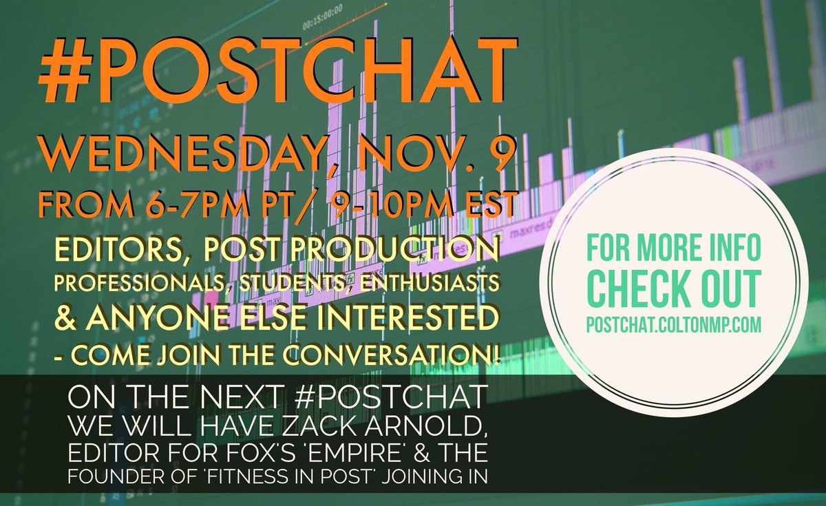 Excited for #PostChat 's return?!?Well you should be!! Wednesday is going to have a great talk in #videoediting #Filmmaking #postproduction