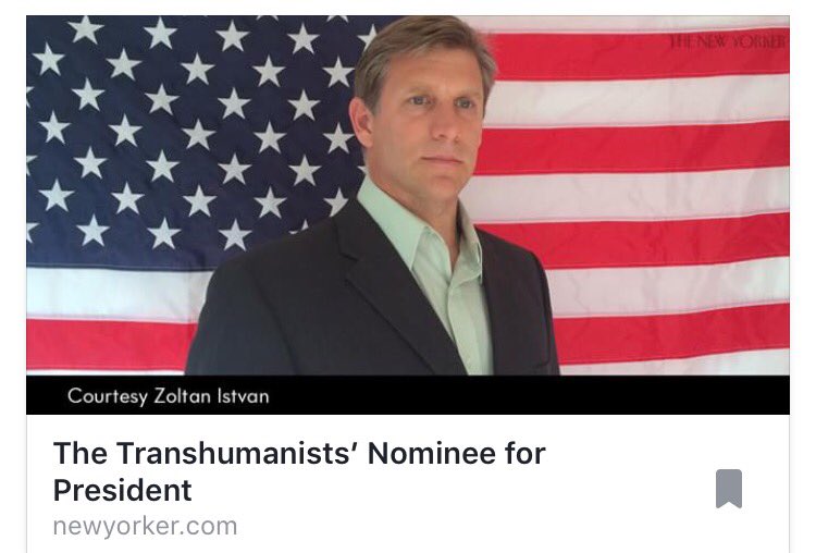 zoltan_istvan's tweet photo. I'm featured in @NewYorker today. Fun #transhumanism story by @andrewmarantz: https://t.co/6iEdOZDvE7 #potus #Election2016 #ScienceCandidate https://t.co/59bn2mUiVV