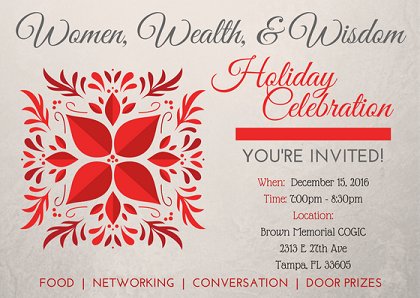 If you know women in the Tampa/St.Petersburg, FL area invite them to join us! 

RSVP at bit.ly/WWWHolidayCele…