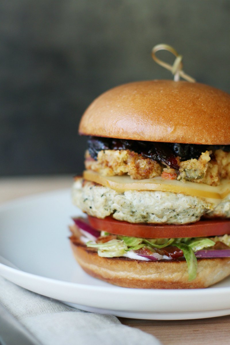hopdoddy's tweet image. Thanksgiving on a Bun Burger Special (Nov. 7-27): Sage Turkey Patty, Cranberry Relish, Jalapeno Cornbread Stuffing, Gouda, Brussels Sprouts
